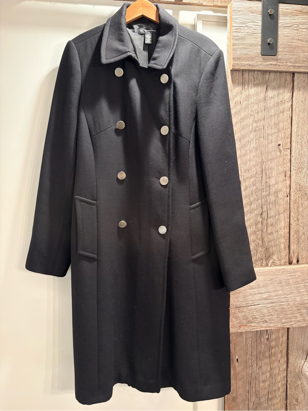 INC International Concepts Black Double-Breasted Pea Coat